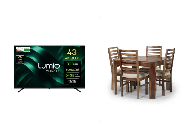 Lumio TV 43 inch with Alexa Dining Table 4 Seater Set